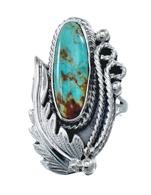 Turquoise And Sterling Silver Scalloped Leaf Navajo Ring Size Size 8-3/4 AX126234